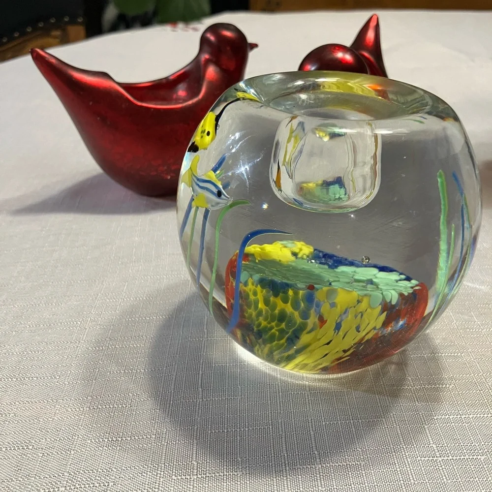 Handcrafted Glass Fish PAPERWEIGHT candle holder,Aquarium Decor.